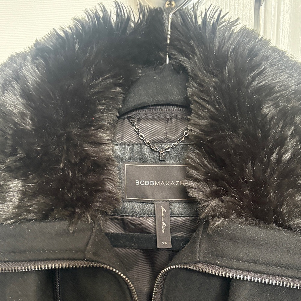 BCBGMaxAzria Black Faux-Fur Collar Asymmetrical Zip Jacket - Picture 3 of 7